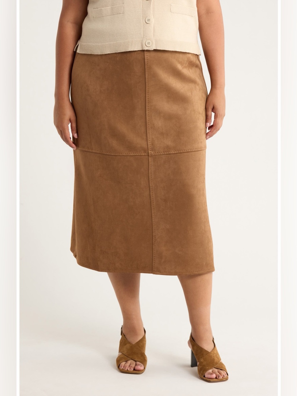 NWT Max Studio XL Faux Suede A-Line Midi Skirt Brown Camel